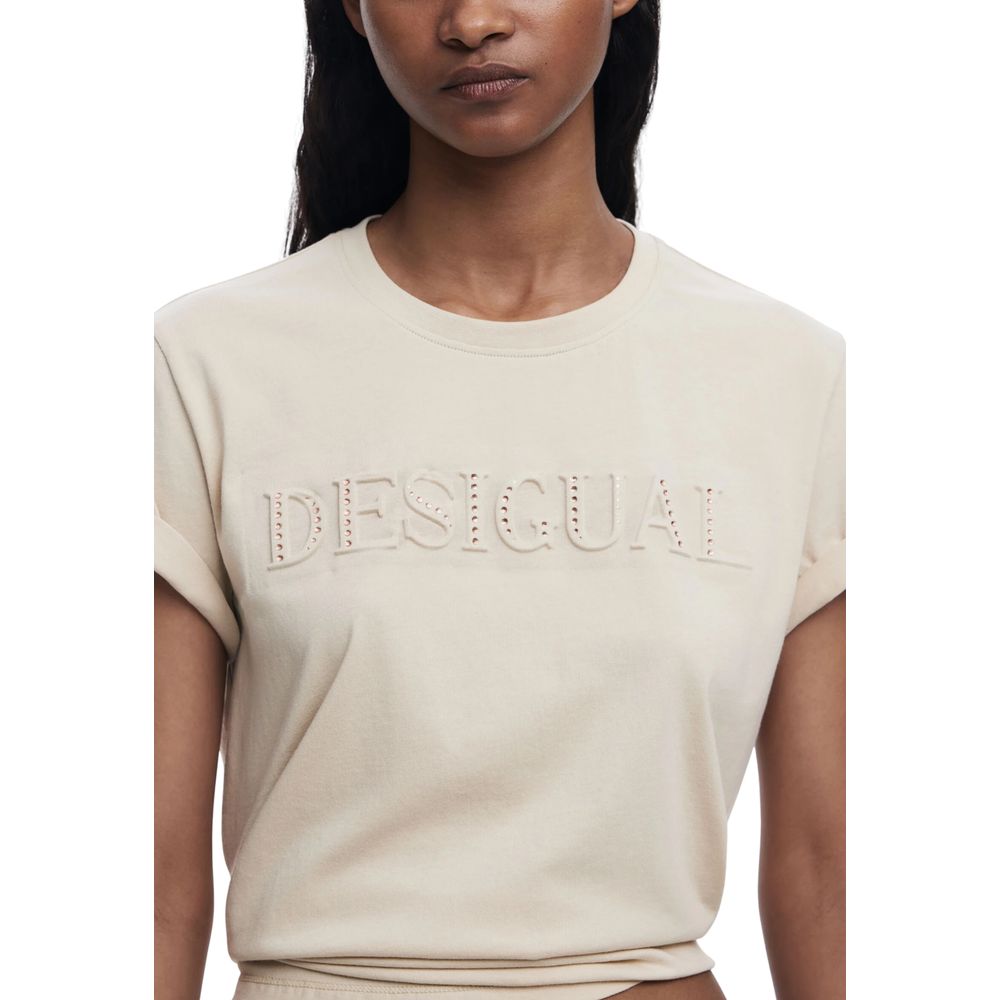 Beige bomulls-T-shirt
