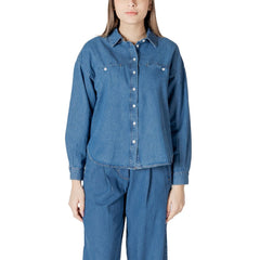 ICHI Blue Cotton Blouse