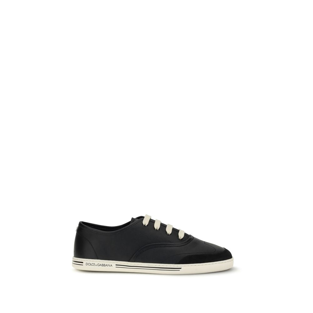 Dolce & Gabbana Black Calf Leather Bos Taurus Low Top Sneakers
