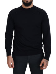 Alpha Studio Black Wool Crewneck Pullover Sweatshirt Sweater