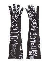 Dolce & Gabbana Black White DG Logo Elbow Length Mitten Gloves