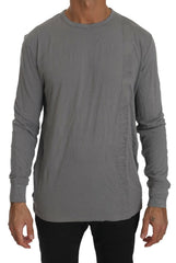 Scervino Street Cotton Gray Round Neck Pullover Top Sweater