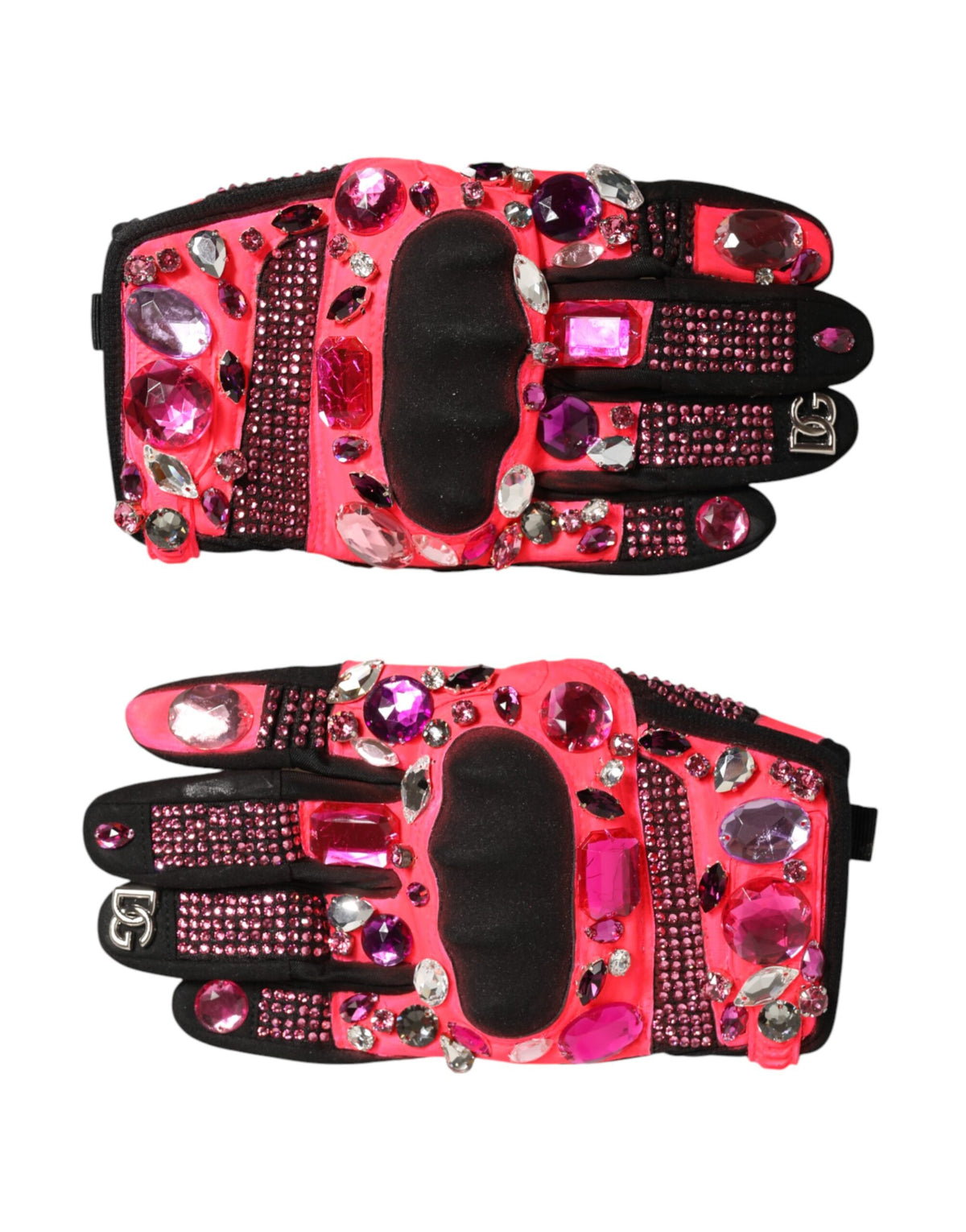 Dolce & Gabbana Black Pink Crystal Wrist Length Mitten Gloves