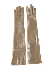 Dolce & Gabbana Beige Nylon Long Elbow Length Mitten Gloves