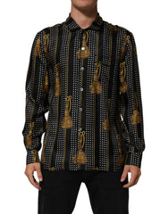 Dolce & Gabbana Black Dotted Tassel Silk Button Down Shirt