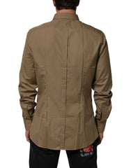 Dolce & Gabbana Brown Cotton Collared Men GOLD Dress Shirt