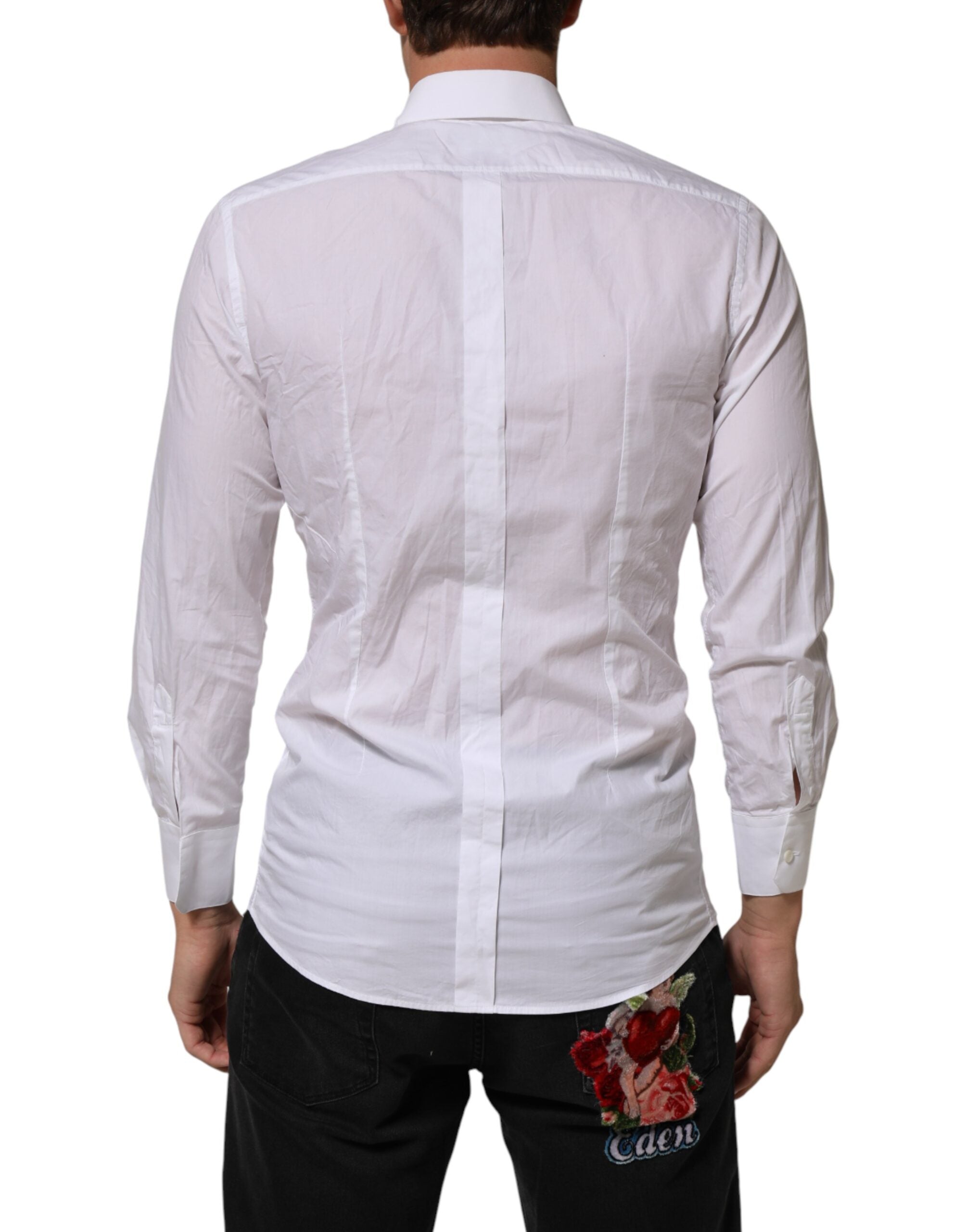 Dolce & Gabbana White Cotton Collared Men GOLD Dress Shirt