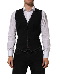 Dolce & Gabbana Black Wool Dress Formal Men Waistcoat Vest