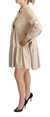 Jucca Leather Beige Long Sleeves Collared A-line Mini  Dress