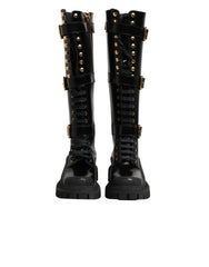 Dolce & Gabbana Black Buckle Embellished Knee High Boots Shoes