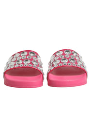 Dolce & Gabbana Pink Crystal Slides Sandals Beachwear Shoes