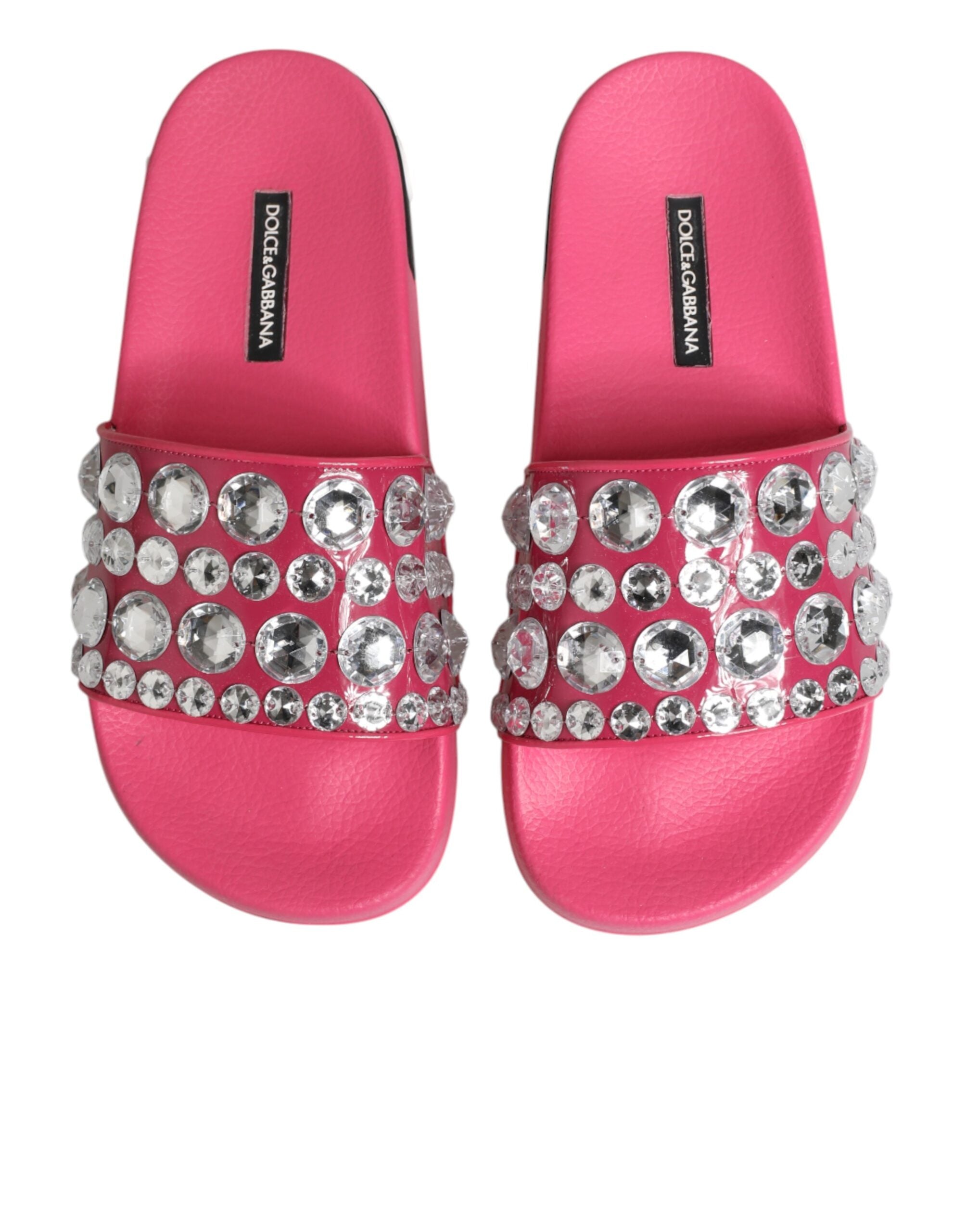 Dolce & Gabbana Pink Crystal Slides Sandals Beachwear Shoes
