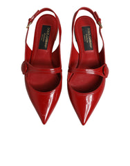 Dolce & Gabbana Red Leather Slingback Flats Sandals Shoes