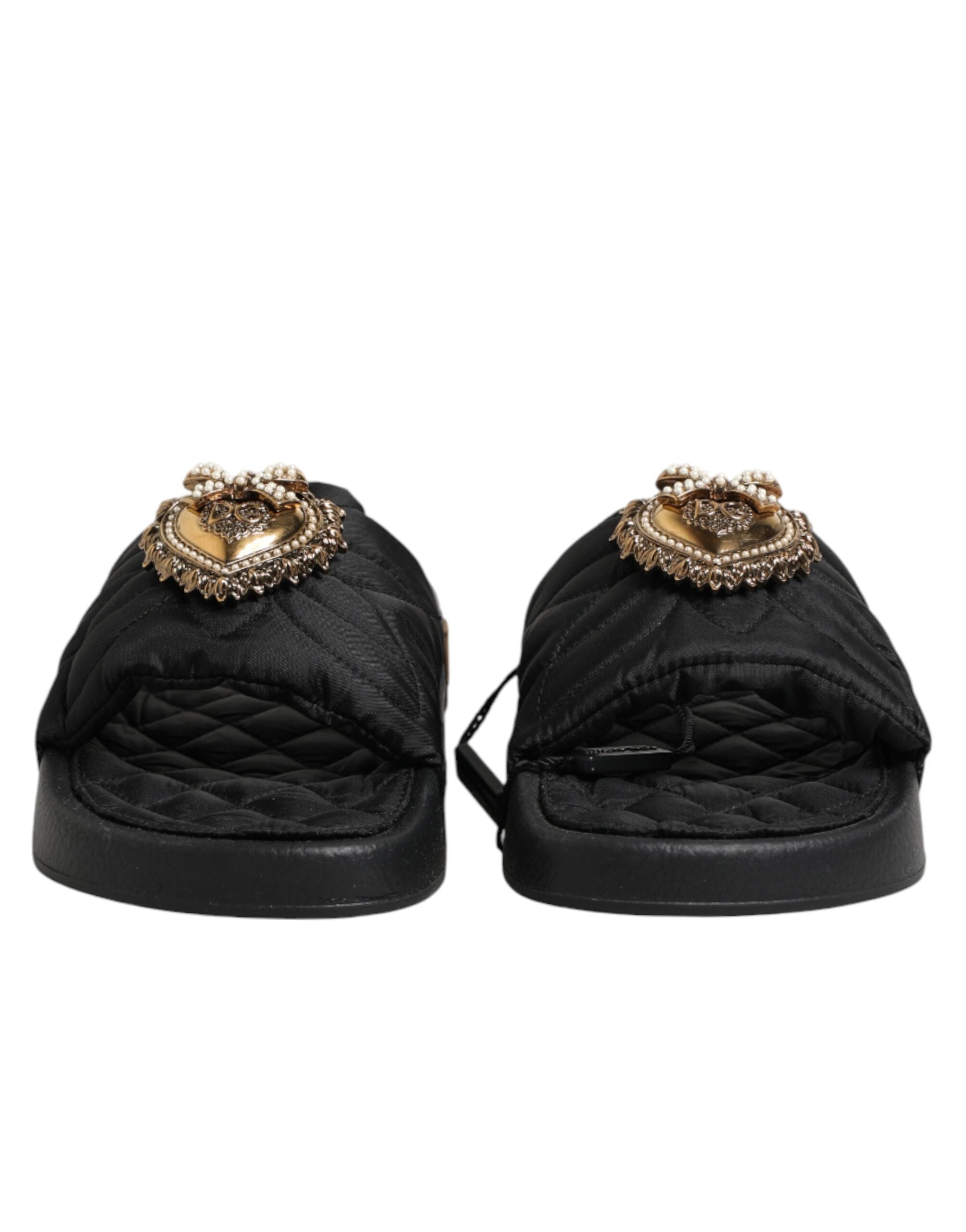 Dolce & Gabbana Black Devotion Matelassé Leather Slides Shoes
