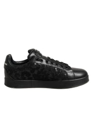 Dolce & Gabbana Black Floral Lace Low Top Sneakers Shoes