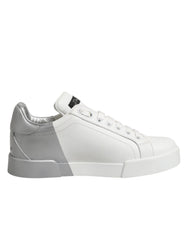 Dolce & Gabbana White Gray Low Top Leather Sneaker Shoes