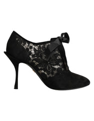 Dolce & Gabbana Black Floral High Heels LACE-UPS Pumps Shoes