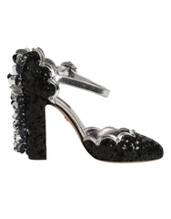 Dolce & Gabbana Black Sequined Ankle Strap Sandals Shoes