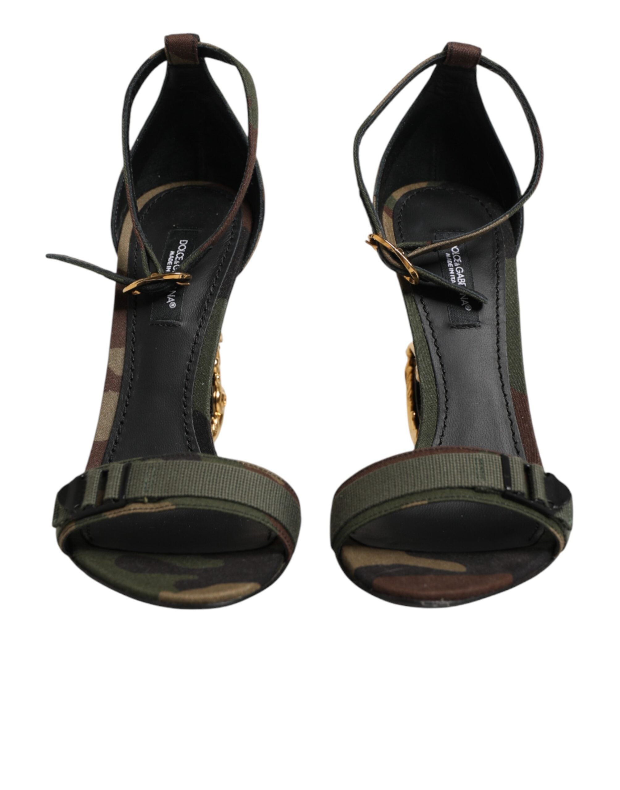 Dolce & Gabbana Multicolor DG Logo Heels Camouflage Sandals Shoes