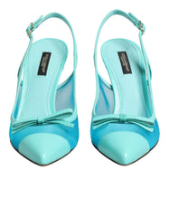 Dolce & Gabbana Blue Leather Mesh Heels Slingback Shoes