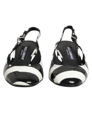 Dolce & Gabbana Black White Stripe Heels Slingback Shoes