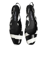 Dolce & Gabbana Black White Stripe Heels Slingback Shoes