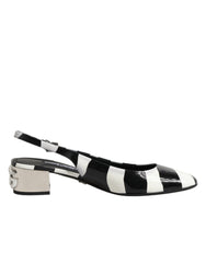 Dolce & Gabbana Black White Stripe Heels Slingback Shoes