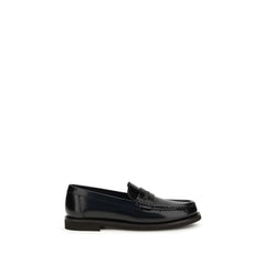 Brunello Cucinelli Black Leather Slip-On Loafers