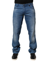 Verri Blue Washed Cotton Regular Fit Men Denim Trouser Jeans