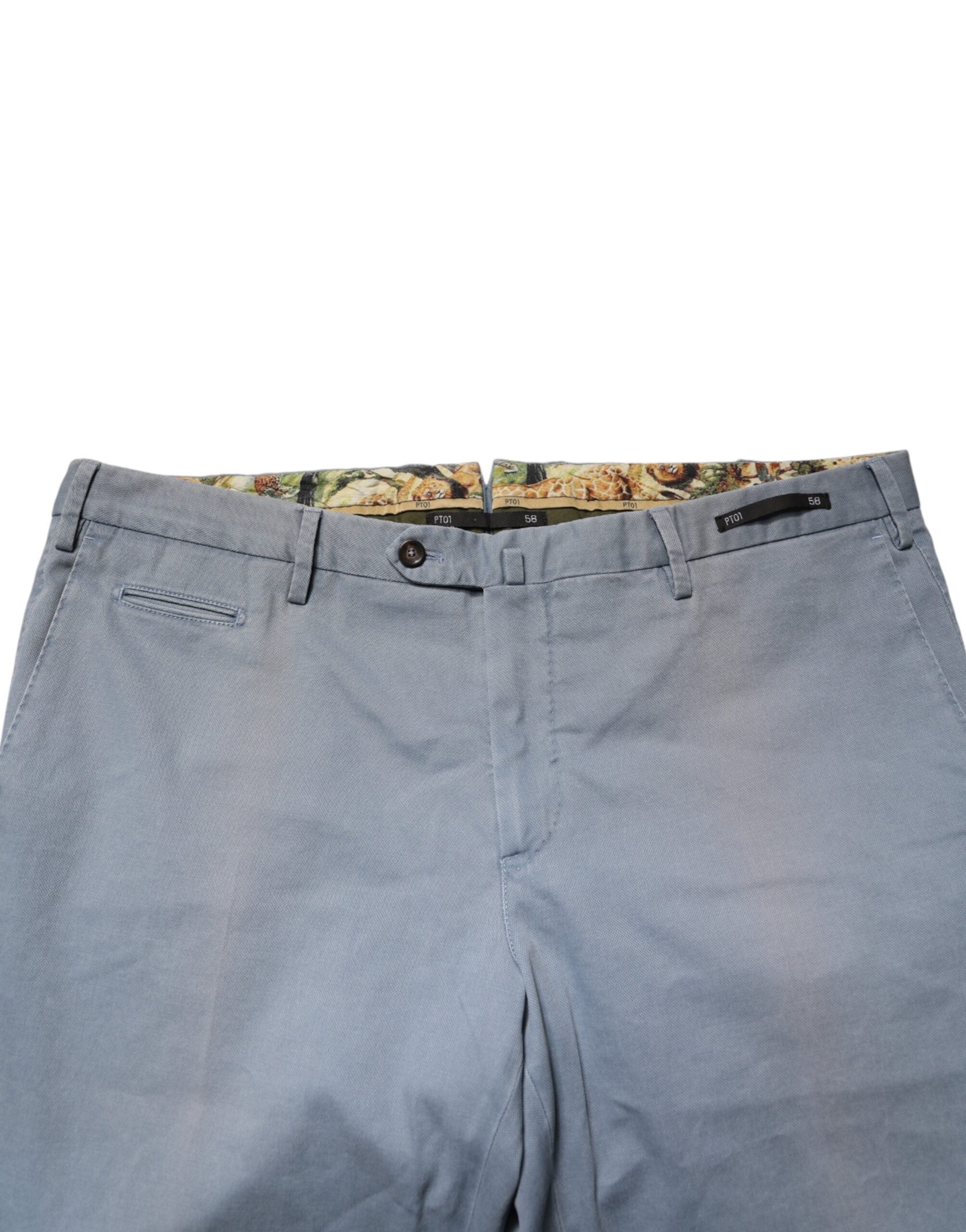 PT01 Blue Men Chino Mid Waist Tapered Fit Trouser Pants