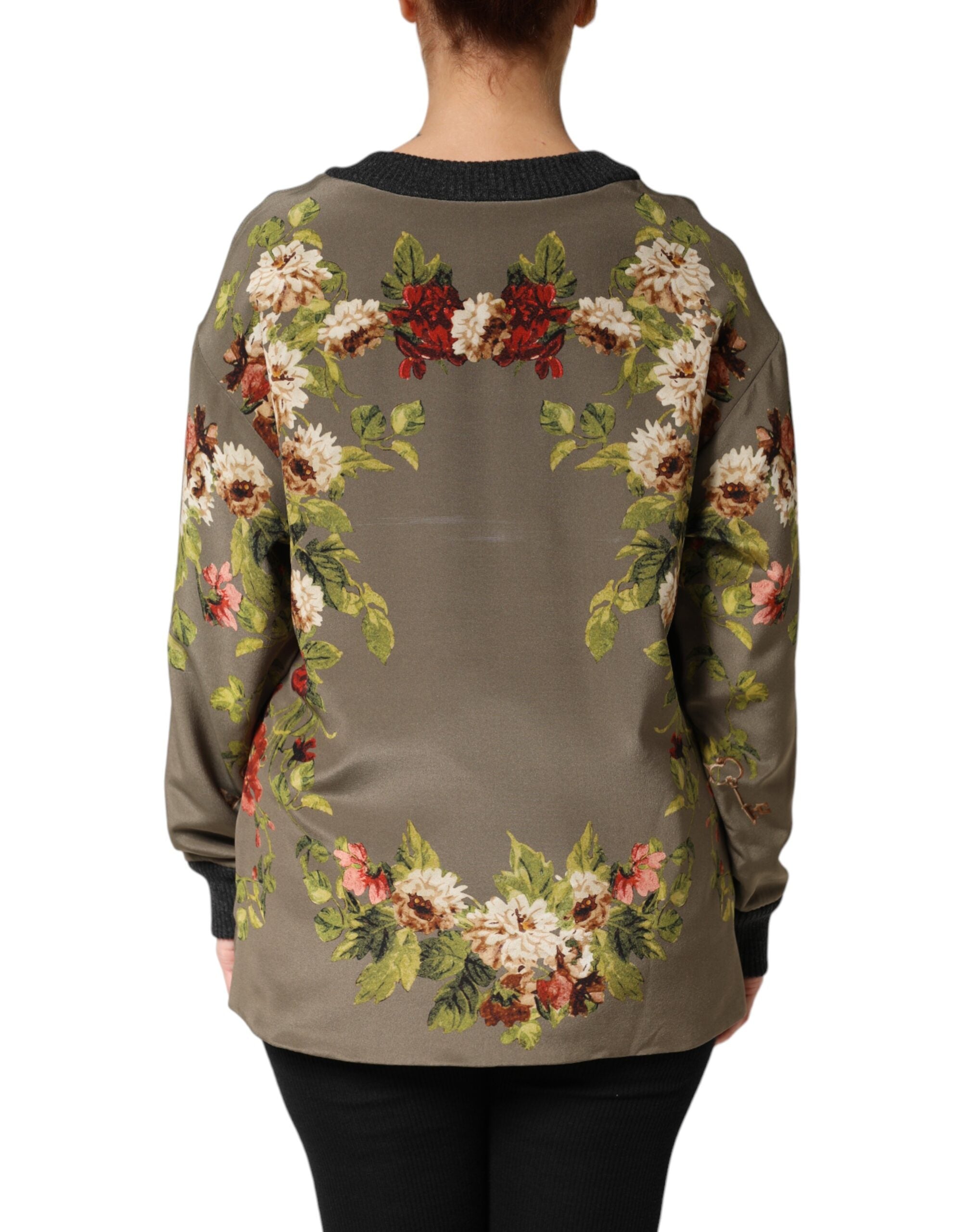 Dolce & Gabbana Enchanted Sicily Silk Crewneck Blouse Sweater