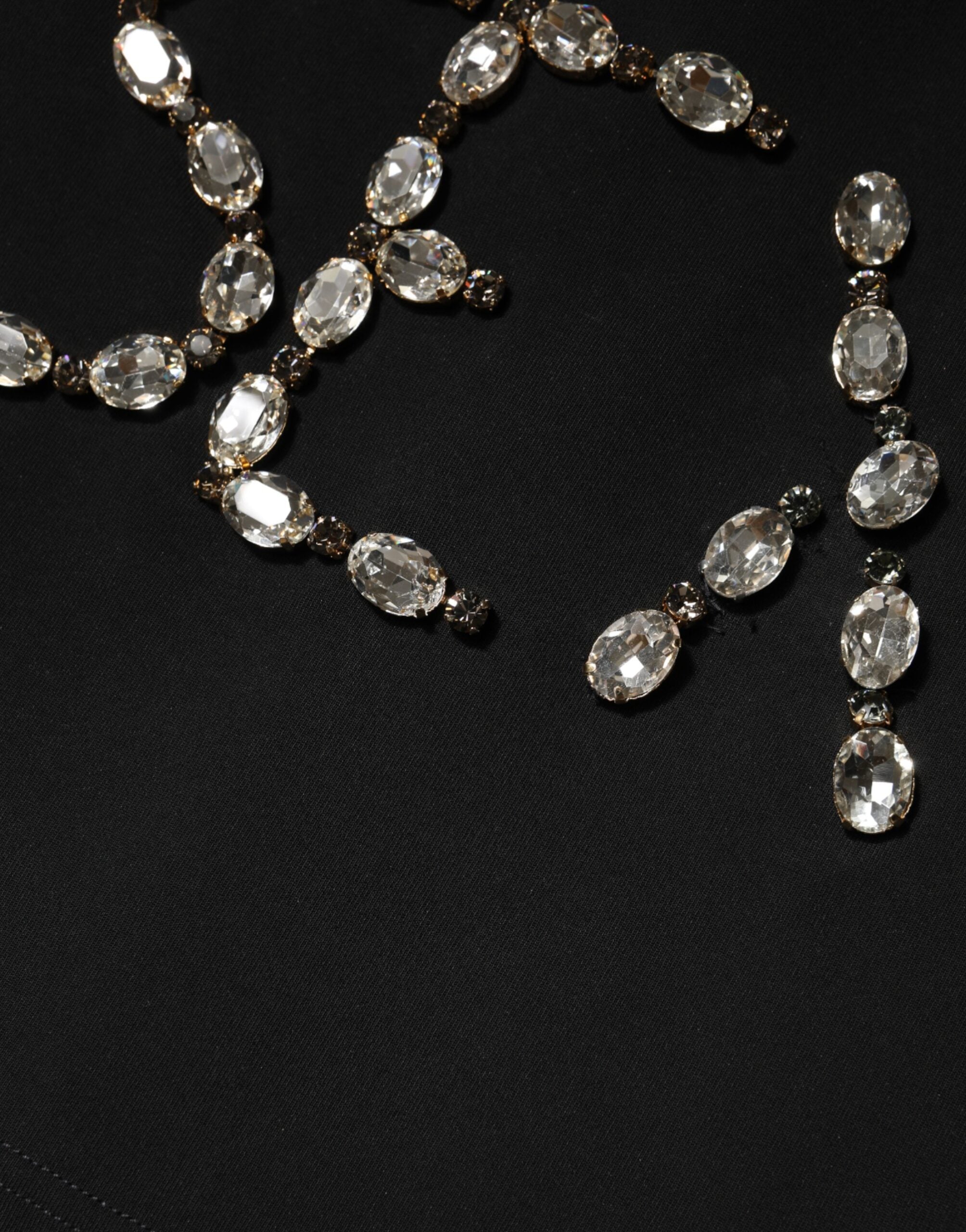 Dolce & Gabbana Black Jersey Lace Ruching Rhinestone Tank Top