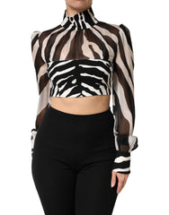 Dolce & Gabbana Zebra Print Chiffon Paneled Crop Blouse Top