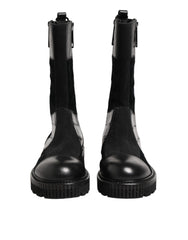 Dolce & Gabbana Black Patchwork Leather Mid Calf Boot  Shoes