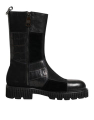 Dolce & Gabbana Black Patchwork Leather Mid Calf Boot  Shoes