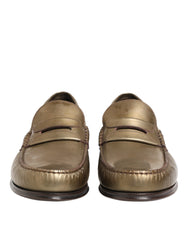 Dolce & Gabbana Gold Leather Slip On Dress Men Loafers Shoes