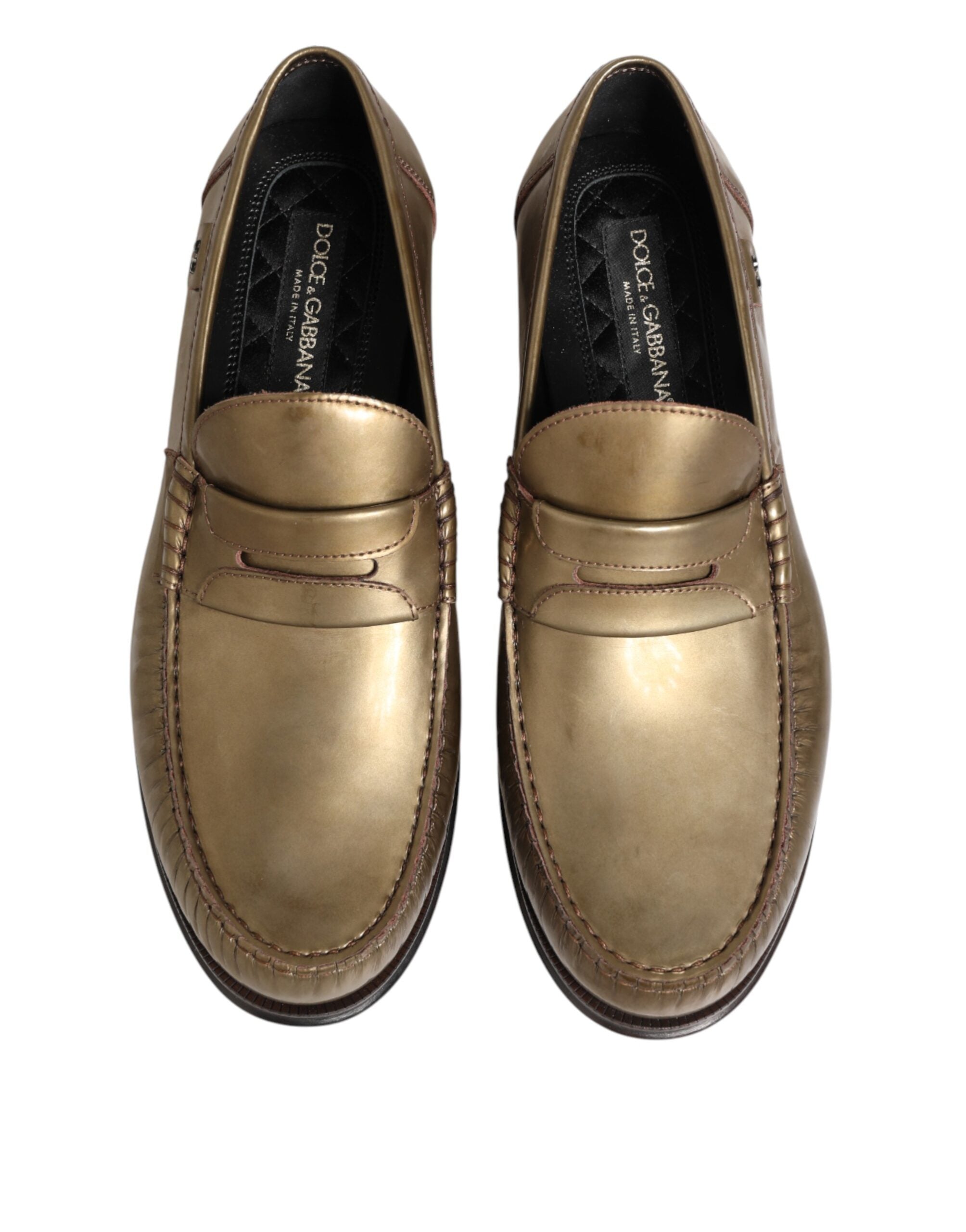 Dolce & Gabbana Gold Leather Slip On Dress Men Loafers Shoes