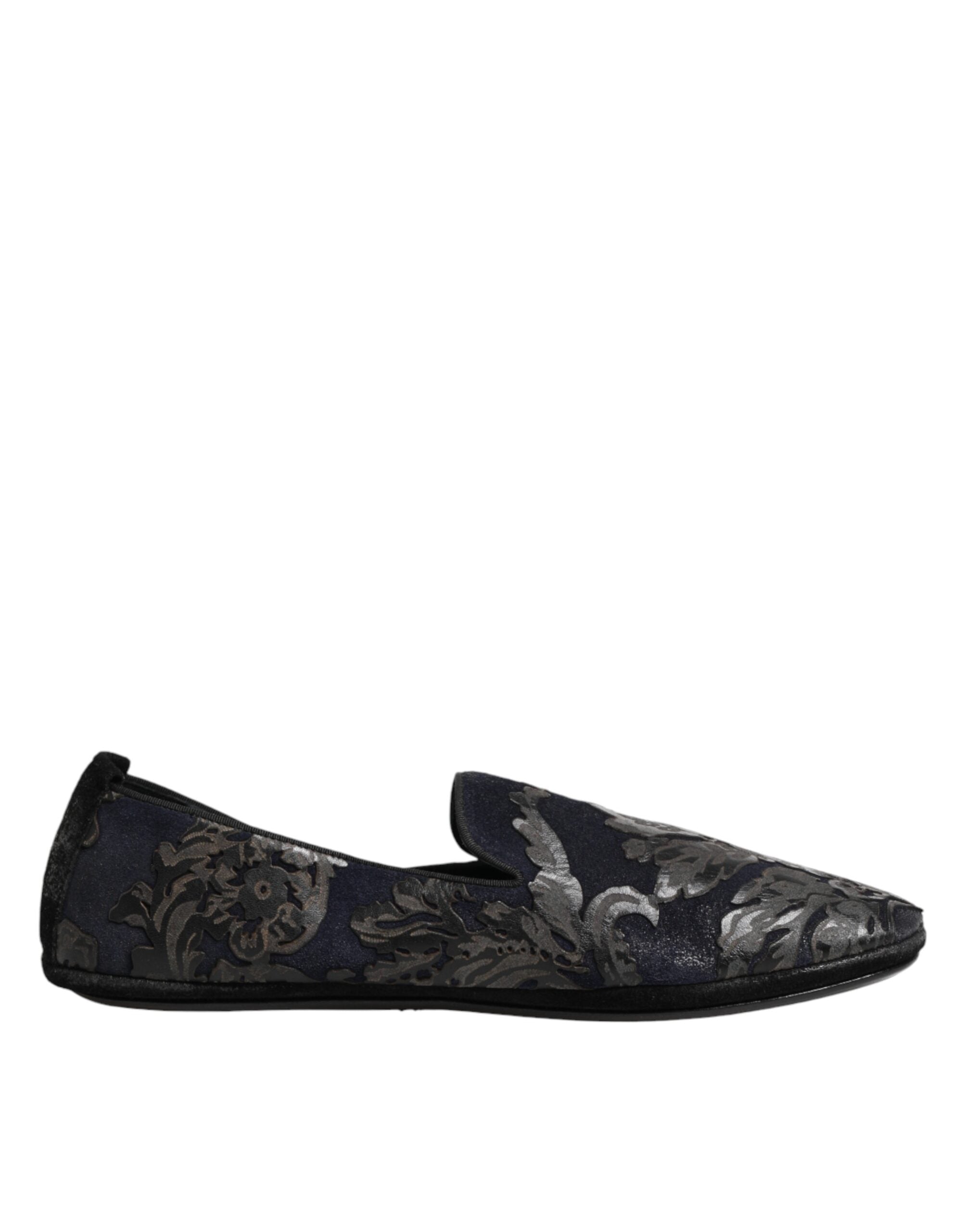 Dolce & Gabbana Black Jacquard Leather Slip On Loafers Shoes