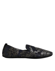 Dolce & Gabbana Black Jacquard Leather Slip On Loafers Shoes