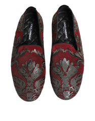 Dolce & Gabbana Bordeaux Jacquard Leather Slip On Loafer Shoes