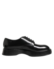 Dolce & Gabbana Black Calfskin Leather Men Derby Dress Shoes