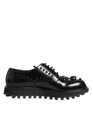Dolce & Gabbana Black Leather Studded Men Formal Derby  Shoes