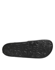 Dolce & Gabbana Black Leather Slides Sandals Beachwear Shoes