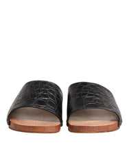 Dolce & Gabbana Black Brown Leather Slides Sandals Shoes