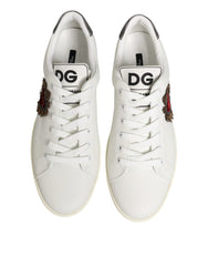 Dolce & Gabbana White Leather Heart Embellished Sneakers Shoes