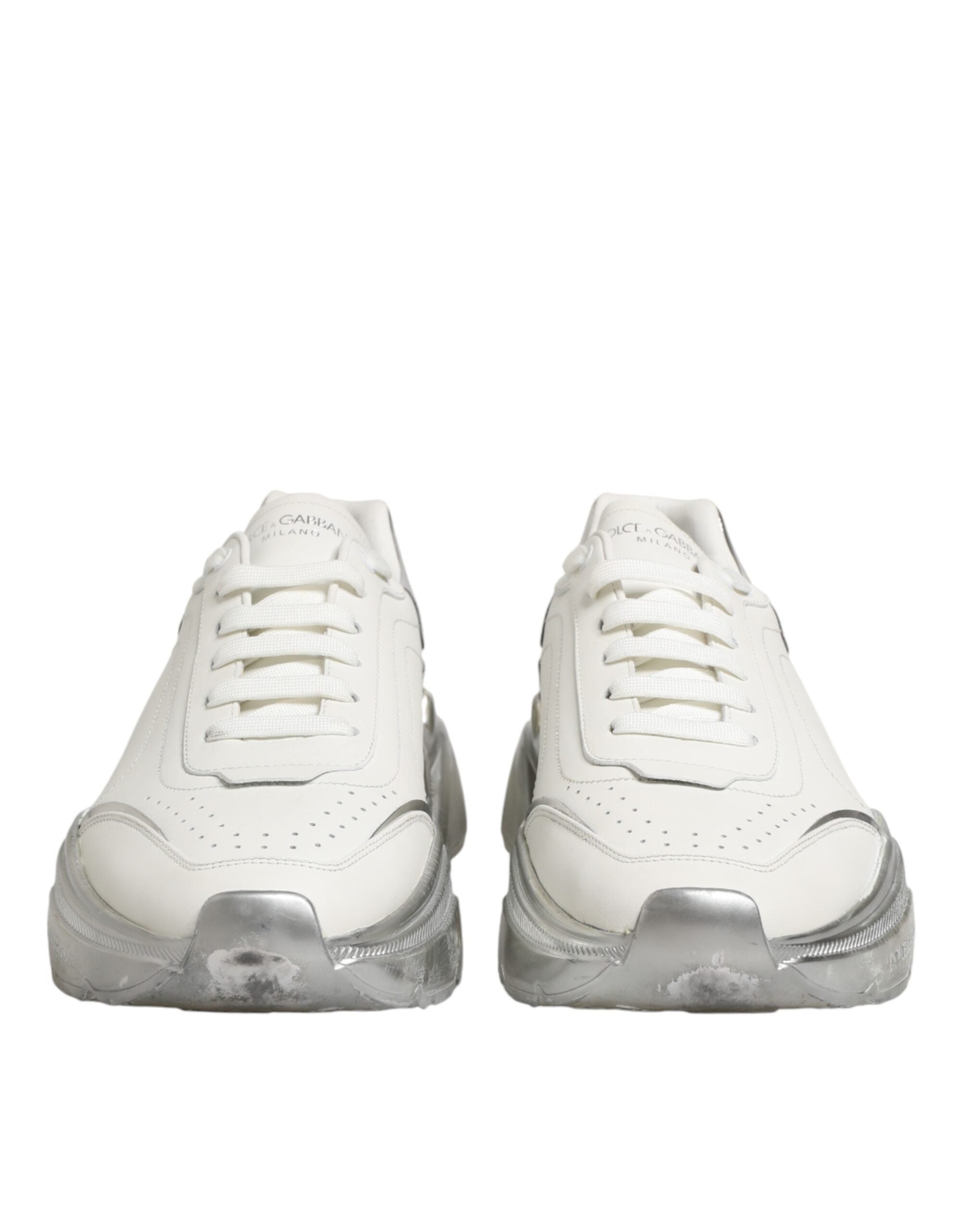 Dolce & Gabbana White Silver Daymaster Low Top Sneakers Shoes