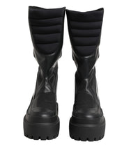 Dolce & Gabbana Black Leather Mid Calf Biker Boots Shoes