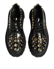 Dolce & Gabbana Black Leather Jeweled Crystals Derby Shoes