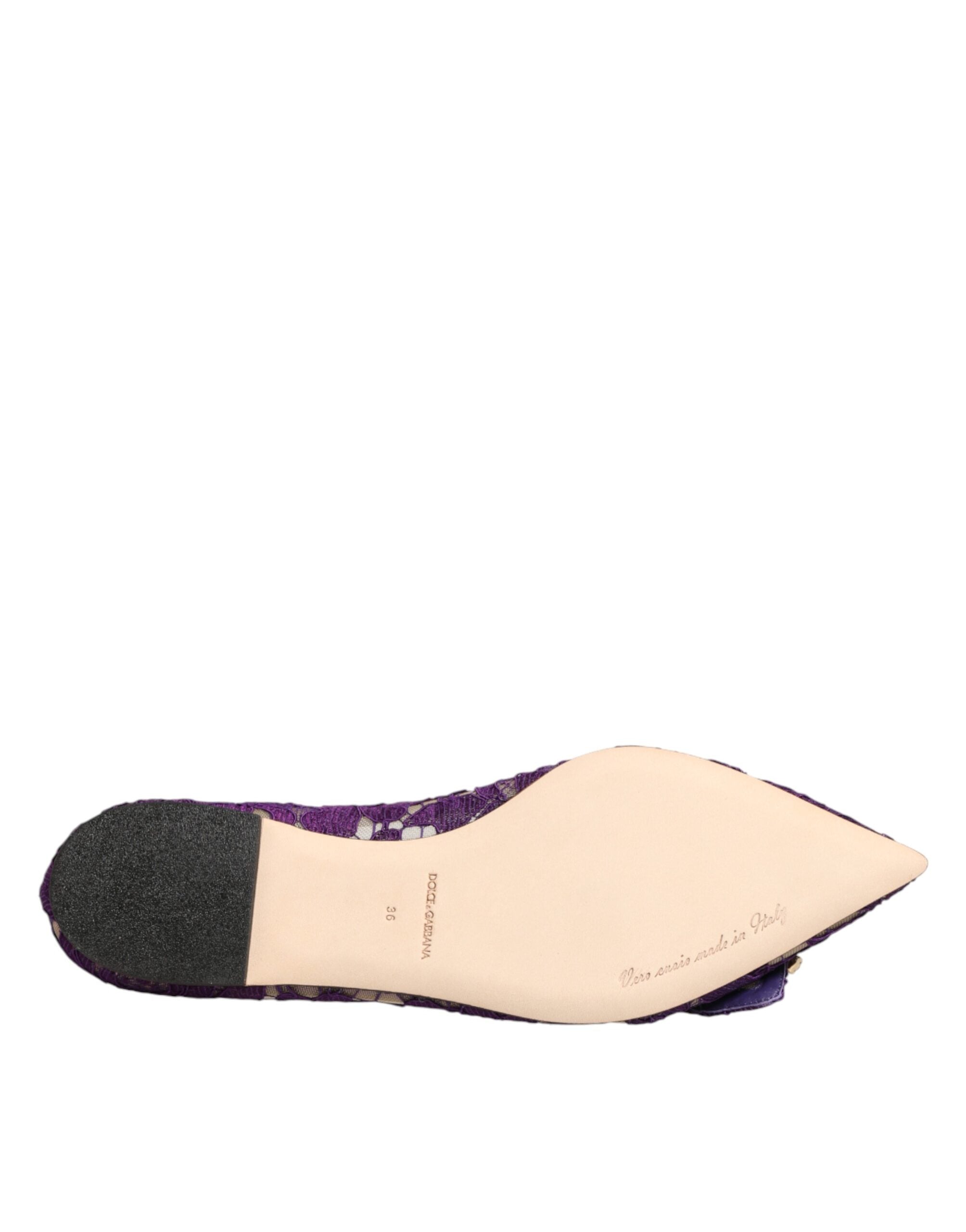 Dolce & Gabbana Purple Taormina Lace Crystals Flats Shoes