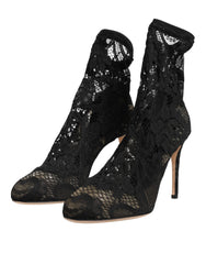 Dolce & Gabbana Black Stretch Socks Taormina Lace Boot Shoes
